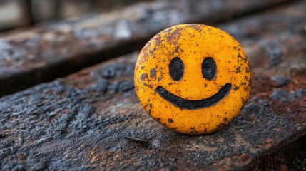 Poster - Smiley face drawn on rock symbolizing inner happiness and playfulness amidst natural surroundings in a joyful setting
