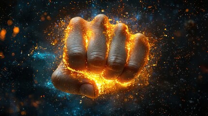 Poster - A dynamic hand holding a fiery ball of fire symbolizing the power of inner strength and passion in motion