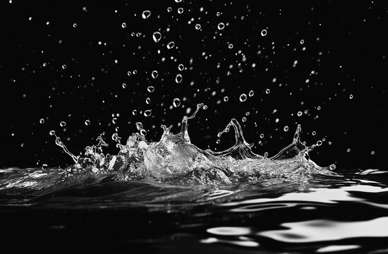 Water splashing in slow motion on a black background, 3D rendering, vector illustration with a white outline and well-defined shadow
