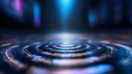 Poster - Abstract concentric circles platform showcase in blue illuminated stage backdrop