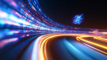 Poster - Abstract light trails showing data flow for presentation, webpage backdrop use