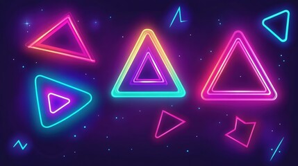 Fototapete - Vibrant neon geometric shapes floating in a cosmic background with glowing stars and patterns