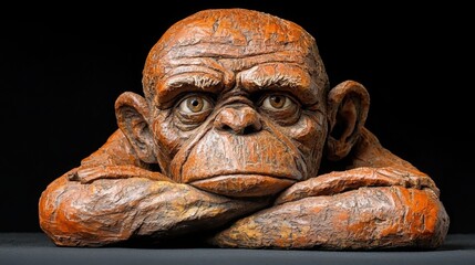 Poster - Intricate sculpture of a monkey symbolizing the complex journey of mental evolution and cognitive development