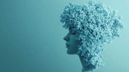 Poster - Woman's head adorned with flowers illustrating mindful awareness and connection to nature and inner peace