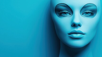 Poster - Woman's face with a blue background capturing the essence of mindful awareness and personal reflection