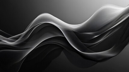 Poster - Abstract grayscale flowing fabric waves design, elegant smooth curves background, dark and light shades blend, modern artistic textile texture, luxurious silk-like material ripple pattern