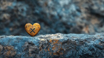 Poster - Beautiful heart shape carved on a smooth rock symbolizing love and a peaceful mindset in natural surroundings