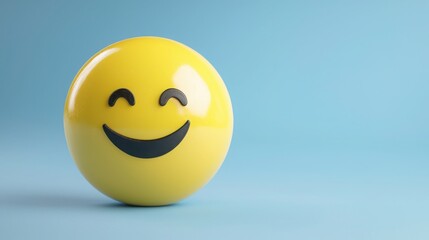 Poster - Bright and cheerful smiley face on a vivid blue background evoking joy, positivity, and a sense of happiness