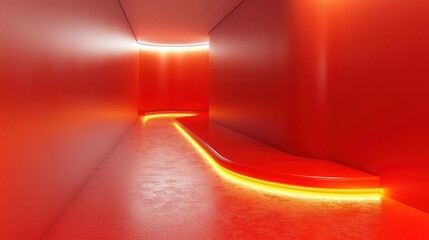 Poster - A striking red hallway with a curved red wall leading to an enigmatic destination filled with intrigue and style