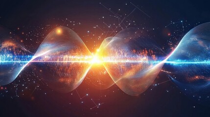 Fototapete - Vibrant abstract representation of sound waves and energy flow in a cosmic background