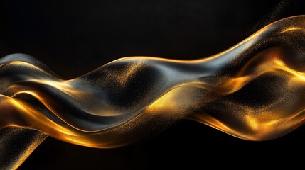 Poster - Abstract Golden and Black Swirling Wave: A Luxurious Digital Art Piece