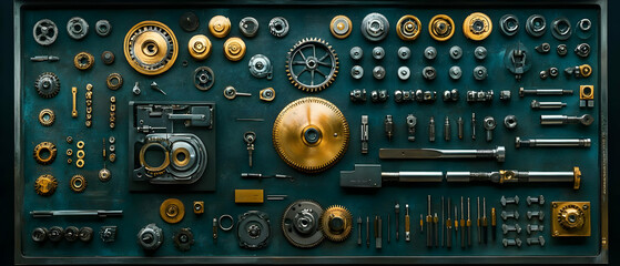 Poster - Metal parts arranged on a dark surface