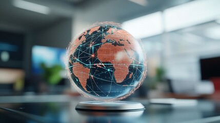 Poster - Digital World Globe on Table - Global Network, Online Business, Tech Connection