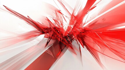 Poster - Abstract Red and White Fractal Explosion Digital Art:  A Visually Stunning Composition of Sharp Lines and Dynamic Energy