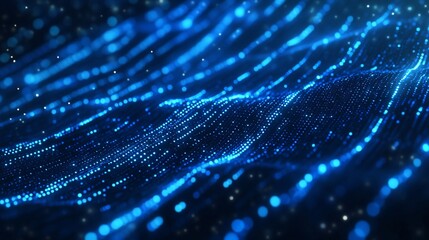 Poster - Abstract Blue Digital Waveform: Glowing Particle Field Simulation