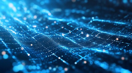 Poster - Abstract Blue Digital Waveform:  Network Data Visualization, Glowing Particles, Futuristic Technology Background