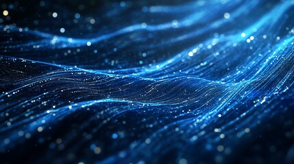 Poster - Abstract Blue Digital Waveform Background: Sparkling Data Stream Visualisation