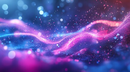 Wall Mural - abstract purple and blue digital wave with glowing particles and bokeh lights: a stunning visual rep