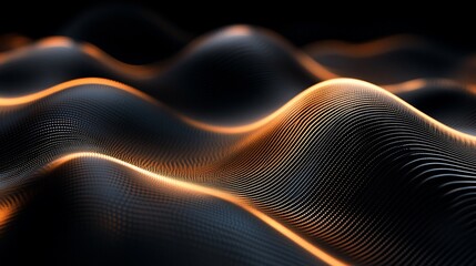 Poster - Abstract Digital Landscape: Glowing Orange Waves on Dark Background