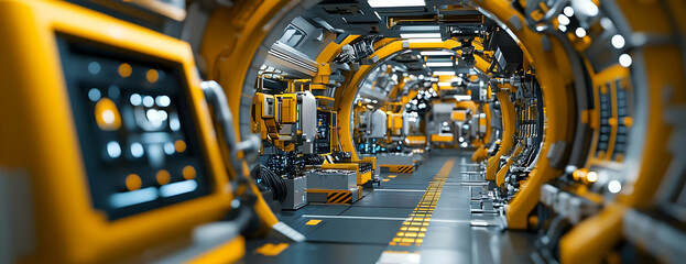 Poster - Futuristic factory robots automate production