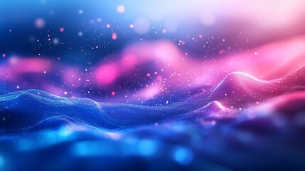 Poster - Abstract Pink and Blue Digital Landscape:  A Stunning Visualization of Data Waves and Glowing Particles