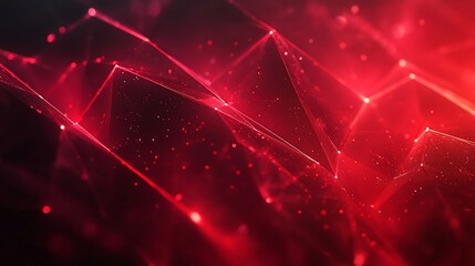 Poster - Abstract Crimson Digital Landscape: Glowing Red Network of Lines and Points