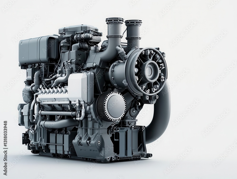 Exploded technical diagram of a heavyduty diesel engine, showcasing ...