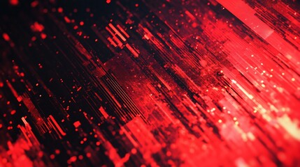Poster - Abstract Red Digital Art: Glowing Lines and Data Streams in a Cyberpunk Style