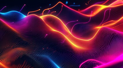 Poster - Abstract Vibrant Neon Waves Digital Art Background  Futuristic Energy Flowing Lines