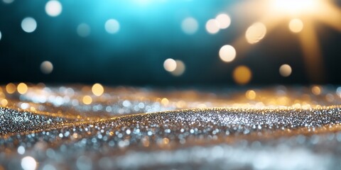 Poster - Glowing golden glittery waves, abstract background. Used for magical backdrop