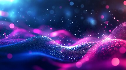 Poster - abstract glittering waves of pink and blue cosmic nebula digital art