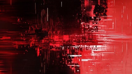 Poster - Abstract Red and Black Glitch Art Digital Painting: A Visual Symphony of Lines and Shapes