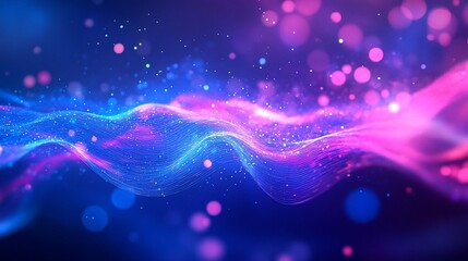 Wall Mural - abstract cosmic wave: vibrant pink and blue nebula swirling with glittering stardust
