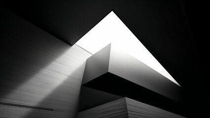 Poster - Black and white space cut by light and shadow in concrete minimalist structure