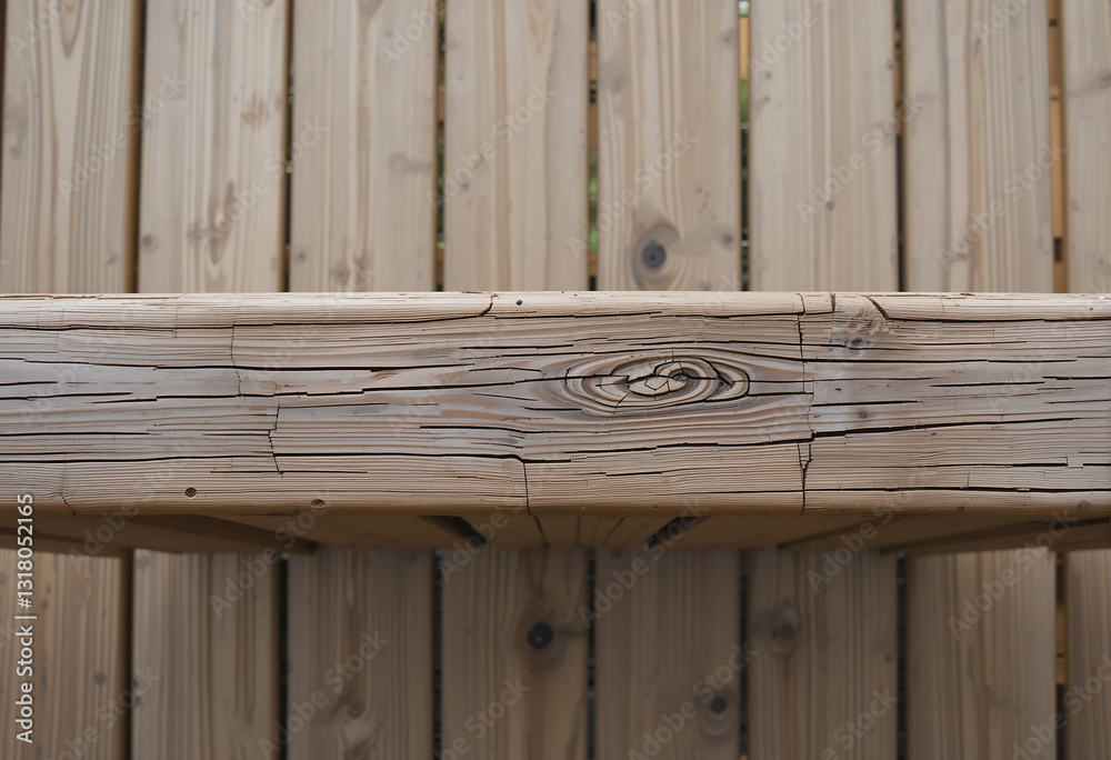 Overhead Railing View Overhead View of Wooden Deck Railing with Visible Cracks on Textured ...