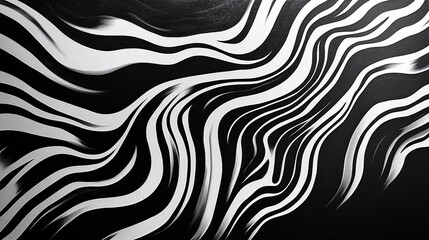 Poster - Abstract Black and White Swirling Wave Pattern Design  A mesmerizing grayscale artwork with dynamic, flowing lines creating a hypnotic visual experience