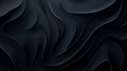 Poster - Abstract Dark Wave Pattern Background Design: Elegant Deep Black Curving Layers Texture