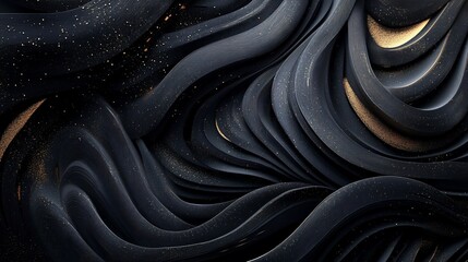 Poster - Abstract Dark Waves with Golden Dust: Luxurious Black and Gold Swirling Texture Background