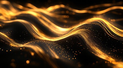 Wall Mural - golden waves abstract background: luxurious glittering particles flowing in dark space