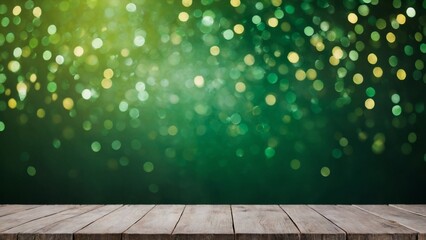 Wall Mural - Rustic wood board mockup surface with green bokeh background