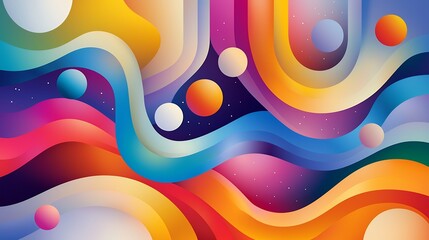 Fototapete - Vibrant Abstract Curves and Spheres Against a Dark Starry Background for Modern Art