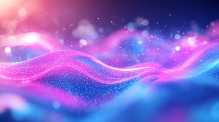 Poster - Abstract Pink and Blue Glittering Waves Digital Art Background