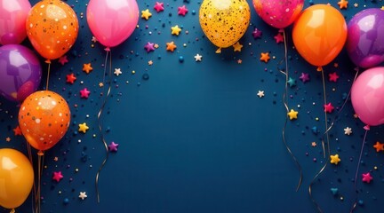 Wall Mural - a festive collection of colorful balloons and star-shaped sprinkles on a deep blue background