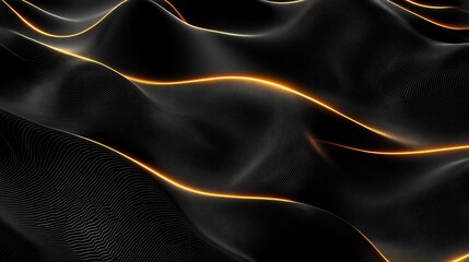 Poster - abstract dark waves with glowing orange lines: digital art background