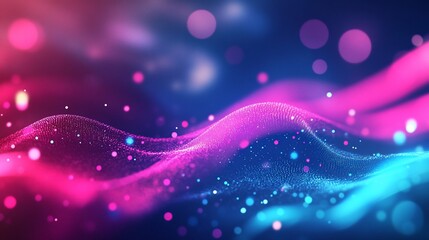 Poster - abstract pink and blue particle wave background digital art neon glowing energy flowing dynamic desi