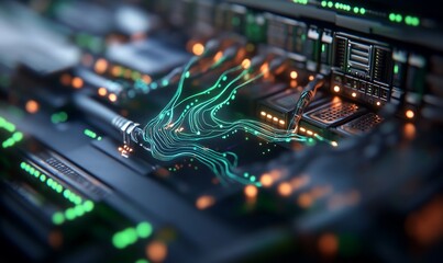 Poster - High-speed data connection, server transfers information in cyberspace