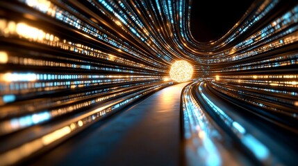 Poster - Futuristic technology tunnel with glowing sphere for use as a digital background