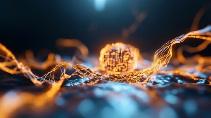 Poster - Abstract glowing sphere with flowing lines, possibly data stream for technology