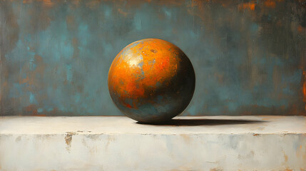 Poster - Still life copper sphere, textured background