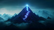 © artzone - Blue Glowing Pyramid Mountain Peak in a Dark Pixelated Landscape at Night Digital Art